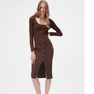 Zara Chocolate Brown Ribbed Dress with Buttons Size Medium BNWT!